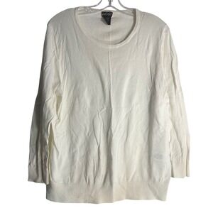 Lord & Taylor XL Cream White Cotton Modal Scoop Neck Pullover Sweater
